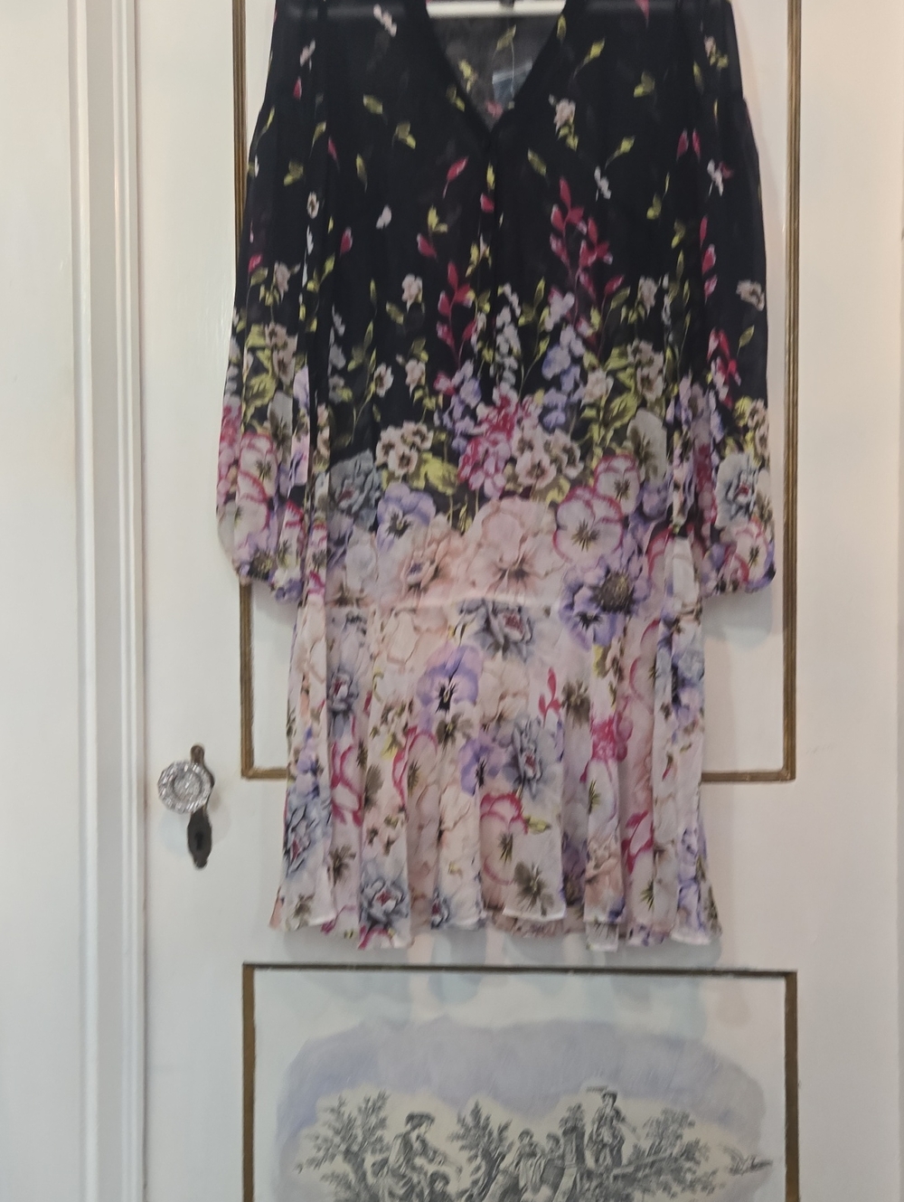Flattering Floral Tiered Dress - Black and Pastel Delightful Floral